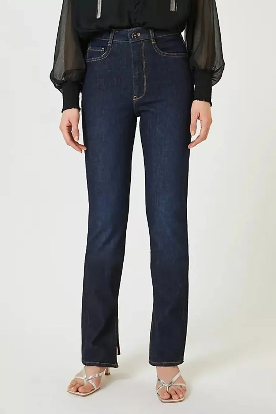[Anthropologie] Pilcro Dark Wash High Rise Split Hem Straight Leg Jeans Size 32